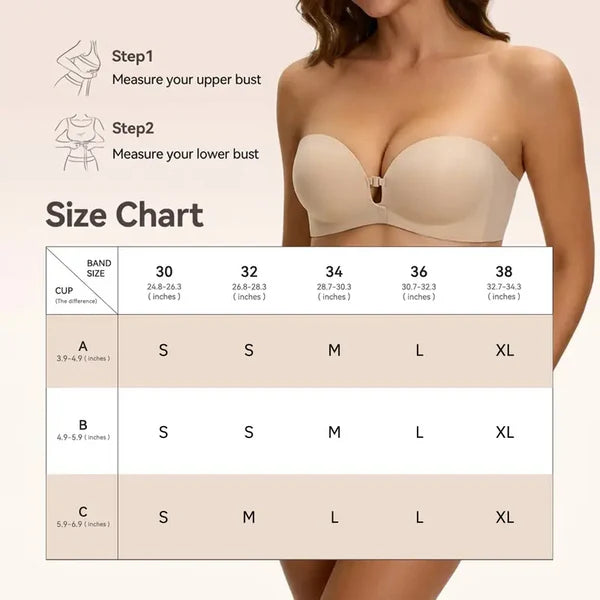 Sostén strapless sin varilla con cierre frontal push up, acolchado, antideslizante tipo tubo, Jelly Bra